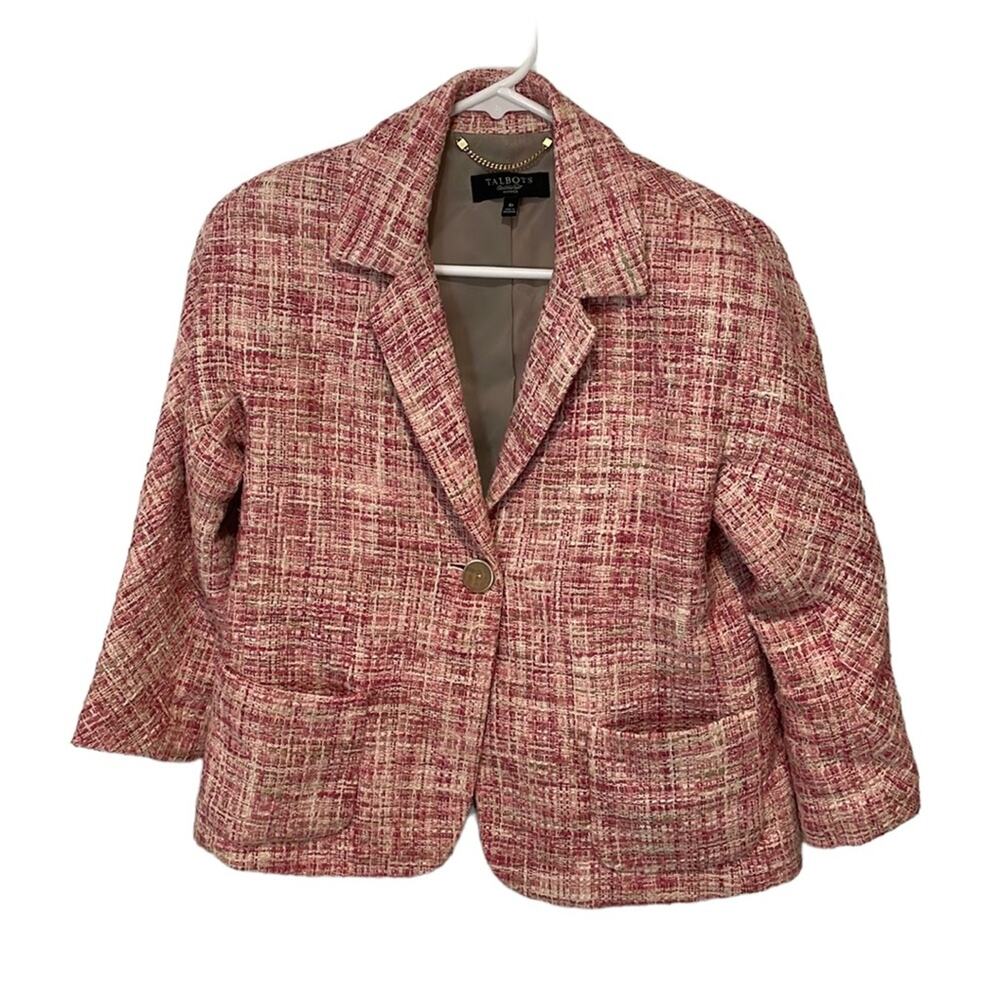 Talbots pink tweed wool blazer size 4P